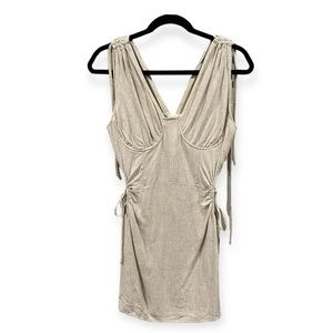Pretty Little Thing Linen Blend Cut Out Self Tie Mini Dress Beige Size 6